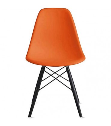 2xhome Orange Molded Plastic Shell Bedroom Dining Side Ray Chair with Black Wood Eiffel Dowel-Legs Base Nature Legs No Arm