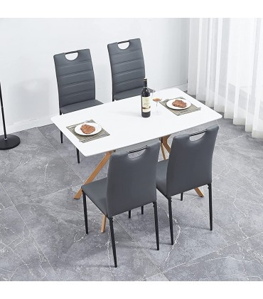 Dining Chair Modern Minimalist Fireproof Leather Sprayed Metal Pipe Diamond Grid Pattern Restaurant Home Conference Chair Set of 4 New Grey*4