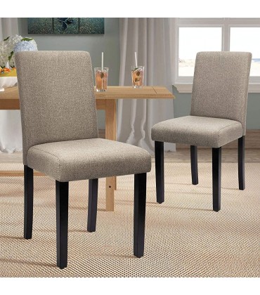 Dining Chairs Fabric Upholstered Parson Urban Style Kitchen Side Padded Chair with Solid Wood Legs Set of 4 Beige