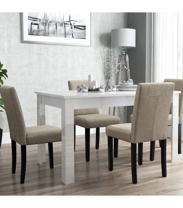 Dining Chairs Fabric Upholstered Parson Urban Style Kitchen Side Padded Chair with Solid Wood Legs Set of 4 Beige