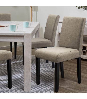 Dining Chairs Fabric Upholstered Parson Urban Style Kitchen Side Padded Chair with Solid Wood Legs Set of 4 Beige