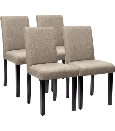 Dining Chairs Fabric Upholstered Parson Urban Style Kitchen Side Padded Chair with Solid Wood Legs Set of 4 Beige