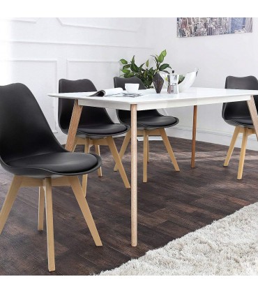 Dining Chairs Mid Century Modern DSW Chair Upholstered Side Kitchen Chairs with Wood Leg and Soft Padded Cushion Shell Tulip Chairs for Kitchen Dining Bedroom Living Room Set of 4 Black