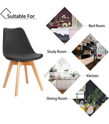 Dining Chairs Mid Century Modern DSW Chair Upholstered Side Kitchen Chairs with Wood Leg and Soft Padded Cushion Shell Tulip Chairs for Kitchen Dining Bedroom Living Room Set of 4 Black