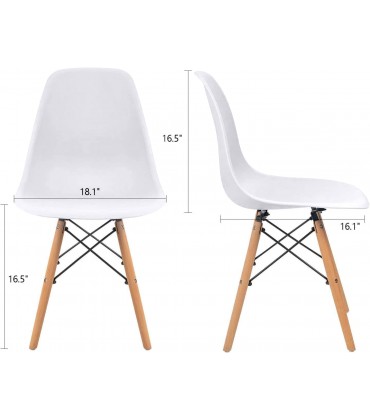 Furmax Pre Assembled Modern Style Dining Chair Mid Century Modern DSW Chair Shell Lounge Plastic Chair for Kitchen Dining Bedroom Living Room Side Chairs Set of 4White