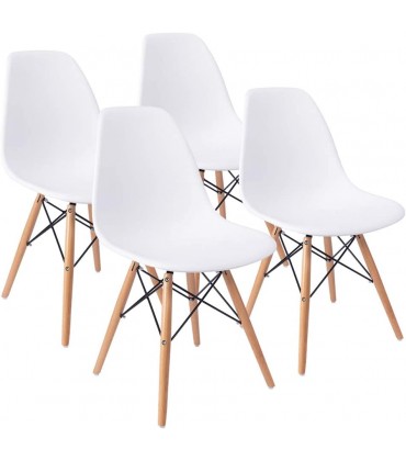 Furmax Pre Assembled Modern Style Dining Chair Mid Century Modern DSW Chair Shell Lounge Plastic Chair for Kitchen Dining Bedroom Living Room Side Chairs Set of 4White