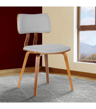 Living Jaguar Dining Chair in Grey Fabric and Walnut Wood Finish 18D x 20W x 29H in