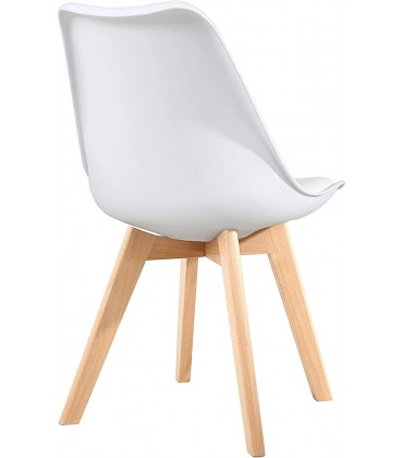 Mid Century Modern Dining Chairs,Shell Lounge Plastic Side Chair with Soft Padded and Wooden Legs for Dining Room Living Room Bedroom Kitchen Set of 2 White