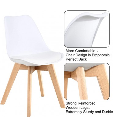 Mid Century Modern Dining Chairs,Shell Lounge Plastic Side Chair with Soft Padded and Wooden Legs for Dining Room Living Room Bedroom Kitchen Set of 2 White