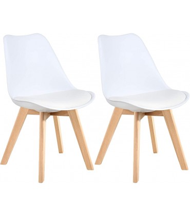 Mid Century Modern Dining Chairs,Shell Lounge Plastic Side Chair with Soft Padded and Wooden Legs for Dining Room Living Room Bedroom Kitchen Set of 2 White