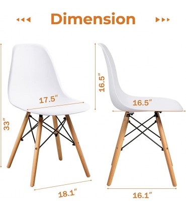 Pre Assembled Mid Century Modern Style Dining Chair DSW Shell Plastic Chair Kitchen Dining Living Room Side Chairs Set of 4 White