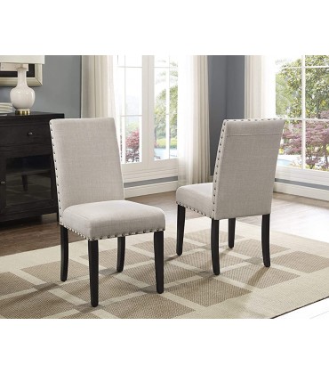 Roundhill Furniture Biony Tan Fabric Dining Chairs with Nailhead Trim Set of 2 Brown Tan