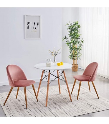 Symylife Dining Room Chairs Set of 2 Mid Century Modern Dining Kitchen Chair Upholstered Velvet Chairs Leisure Side Chairs with Metal Legs Rose