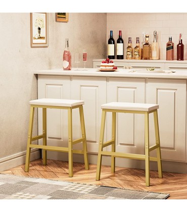 Bar Stools Set of 2 Bar Chairs PU Leather Upholstered Breakfast Stools Easy Assembly Suitable for Kitchen Bar Dining Room Gold and White DW01MD01