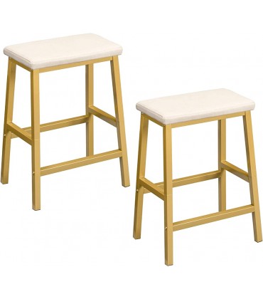 Bar Stools Set of 2 Bar Chairs PU Leather Upholstered Breakfast Stools Easy Assembly Suitable for Kitchen Bar Dining Room Gold and White DW01MD01