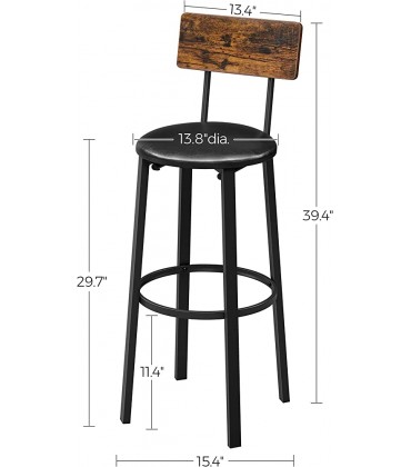 Bar Stools Set of 2 PU Upholstered Breakfast Stools 29.7 Inches Barstools with Back and Footrest Simple Assembly for Dining Room Kitchen Counter Bar Rustic Brown and Black ULBC069B81