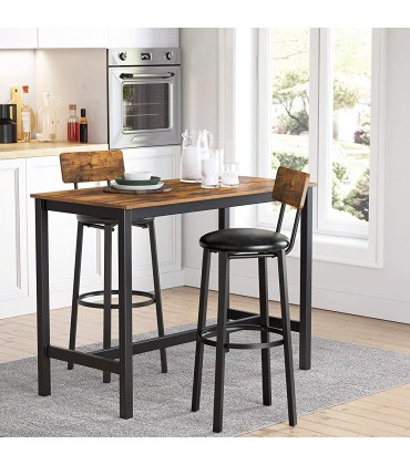 Bar Stools Set of 2 PU Upholstered Breakfast Stools 29.7 Inches Barstools with Back and Footrest Simple Assembly for Dining Room Kitchen Counter Bar Rustic Brown and Black ULBC069B81