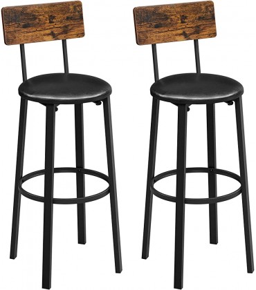 Bar Stools Set of 2 PU Upholstered Breakfast Stools 29.7 Inches Barstools with Back and Footrest Simple Assembly for Dining Room Kitchen Counter Bar Rustic Brown and Black ULBC069B81