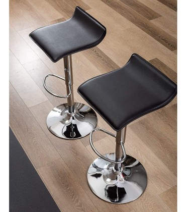 Contemporary Chrome Air Lift Adjustable Swivel Bar Stool Set of 2 Black