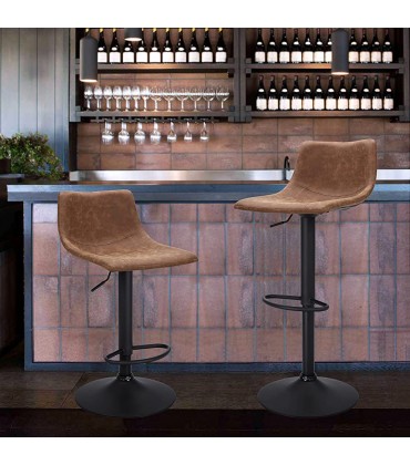 Finnhomy Bar Stools Set of 2 Counter Height Swivel Barstools with Footrest and L Shape Back Height Adjustable Modern Bar Chairs Vintage Leather Retro Brown