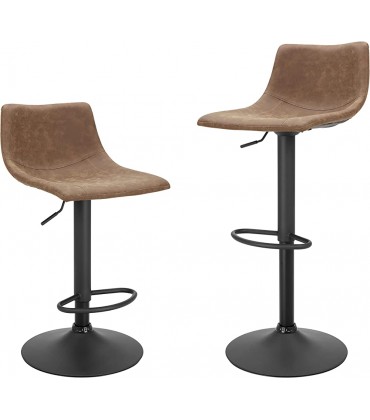 Finnhomy Bar Stools Set of 2 Counter Height Swivel Barstools with Footrest and L Shape Back Height Adjustable Modern Bar Chairs Vintage Leather Retro Brown