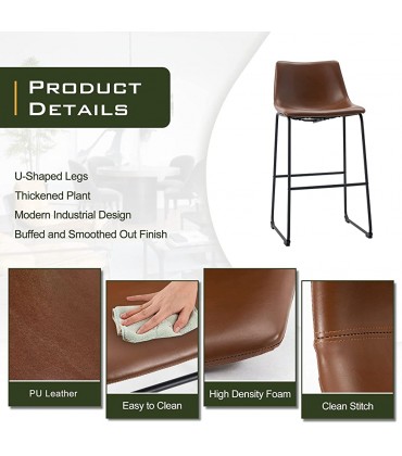 Retro Bar Stools Crazy-Horse Leather with Metal Legs Barstools Lounge Kitchen Island Bar Stools Set of 2 Walnut Color A-GE17021-USSU014