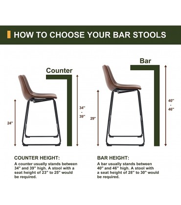 Retro Bar Stools Crazy-Horse Leather with Metal Legs Barstools Lounge Kitchen Island Bar Stools Set of 2 Walnut Color A-GE17021-USSU014