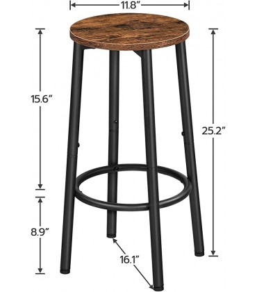 Set of 2 Bar Stools Kitchen Round Bar Chairs with Footrest Industrial Pub Stools Sturdy Steel Frame Adjustable Feet for Dining Room Kitchen Party Easy Assembly Rustic Brown BF03BY01