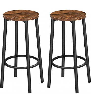 Set of 2 Bar Stools Kitchen Round Bar Chairs with Footrest Industrial Pub Stools Sturdy Steel Frame Adjustable Feet for Dining Room Kitchen Party Easy Assembly Rustic Brown BF03BY01